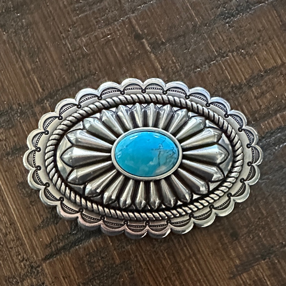 Turquoise and Silver Sunburst Western Buckle